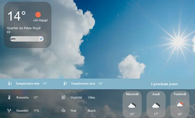 Aperçu application météo 
